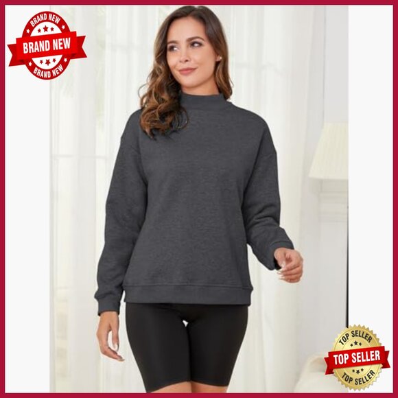 Women's Fleece Sherpa Lined Pullover Sweatshirt Mockneck Winter Warm - Picture 5 of 7